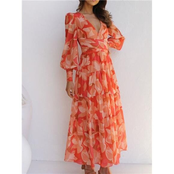Floral Print Lantern Sleeve Maxi Dress - Picture 4 of 5